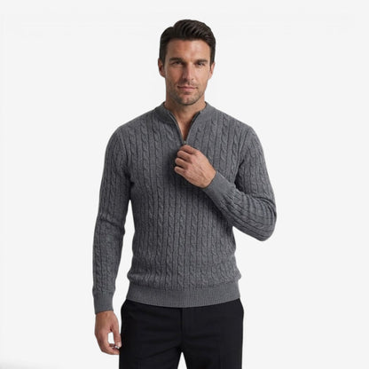 Men's Warm Cable Knit Quarter Zip Jumper Cozy Fit Long Sleeve Casual Winter