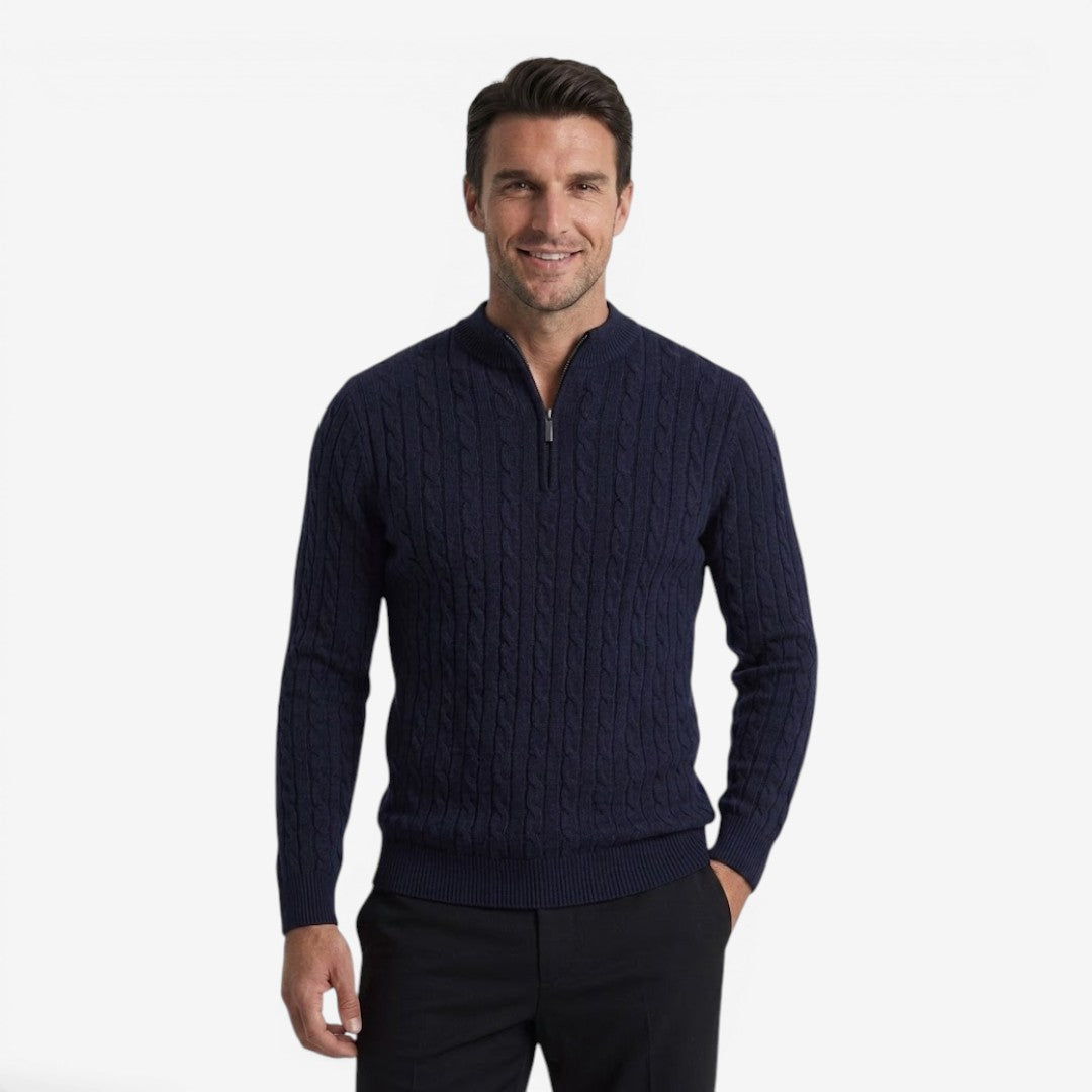 Men's Warm Cable Knit Quarter Zip Jumper Cozy Fit Long Sleeve Casual Winter