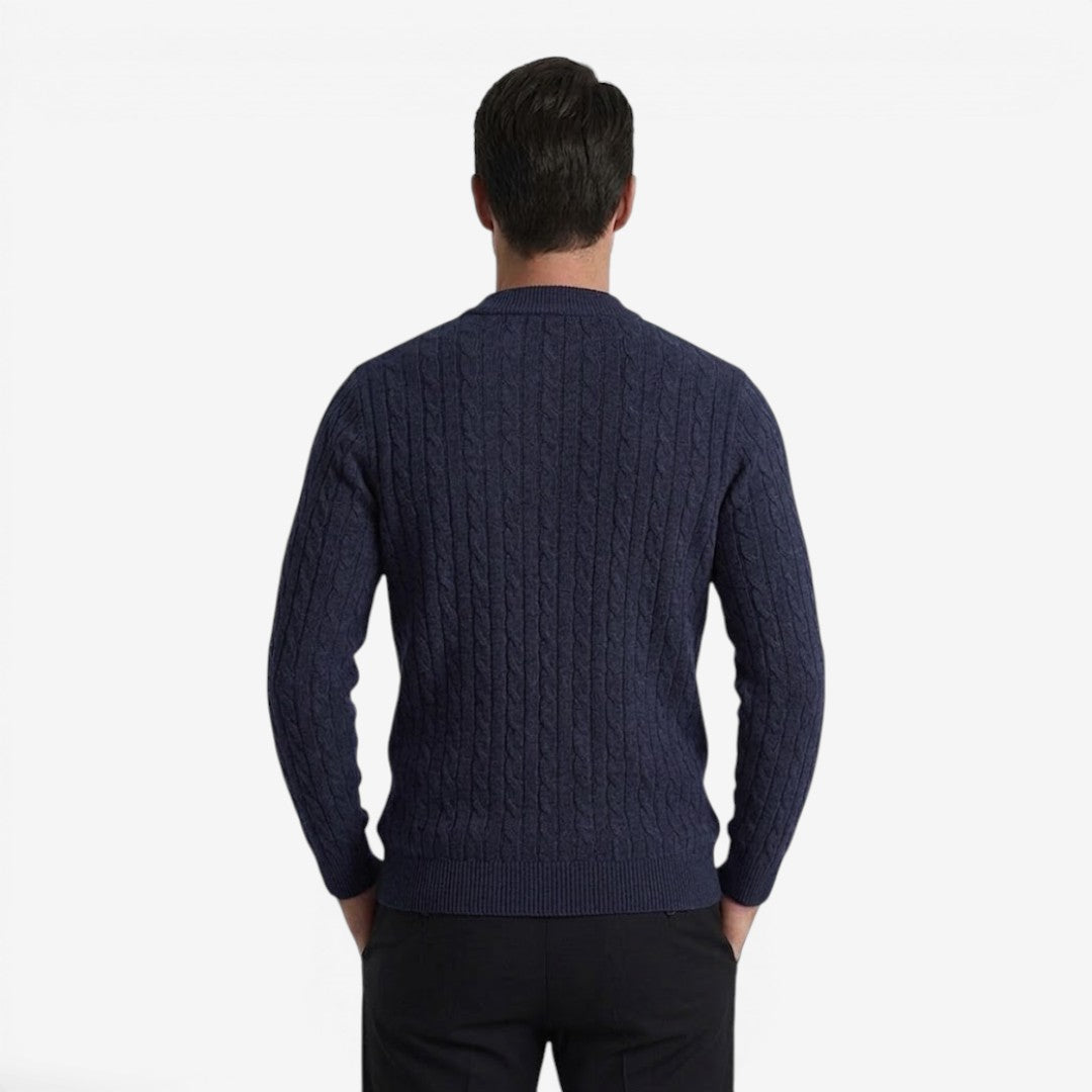 Men's Warm Cable Knit Quarter Zip Jumper Cozy Fit Long Sleeve Casual Winter