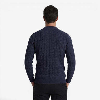 Men's Warm Cable Knit Quarter Zip Jumper Cozy Fit Long Sleeve Casual Winter
