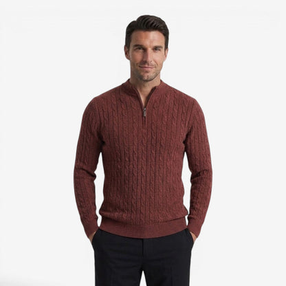 Men's Warm Cable Knit Quarter Zip Jumper Cozy Fit Long Sleeve Casual Winter