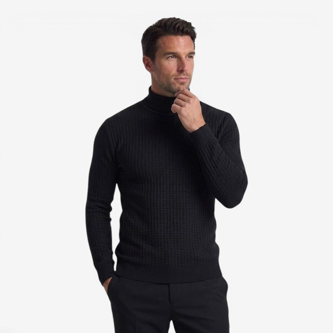 Men's Textured Knit Roll-Neck Jumper Slim Fit Long Sleeve Warm Winter Knitwear