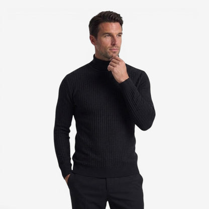 Men's Textured Knit Roll-Neck Jumper Slim Fit Long Sleeve Warm Winter Knitwear