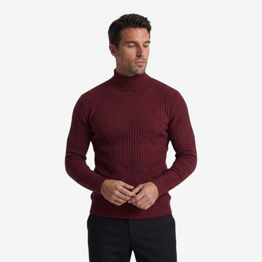 Men's Textured Knit Roll-Neck Jumper Slim Fit Long Sleeve Warm Winter Knitwear