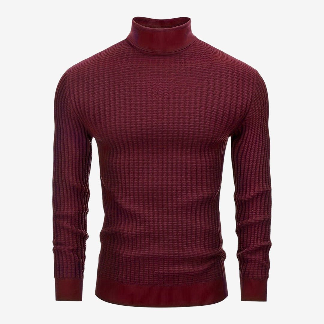 Men's Textured Knit Roll-Neck Jumper Slim Fit Long Sleeve Warm Winter Knitwear