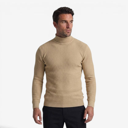 Men's Textured Knit Roll-Neck Jumper Slim Fit Long Sleeve Warm Winter Knitwear