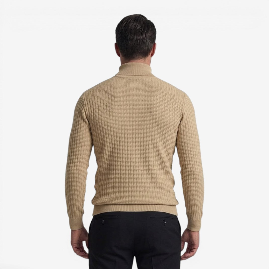 Men's Textured Knit Roll-Neck Jumper Slim Fit Long Sleeve Warm Winter Knitwear