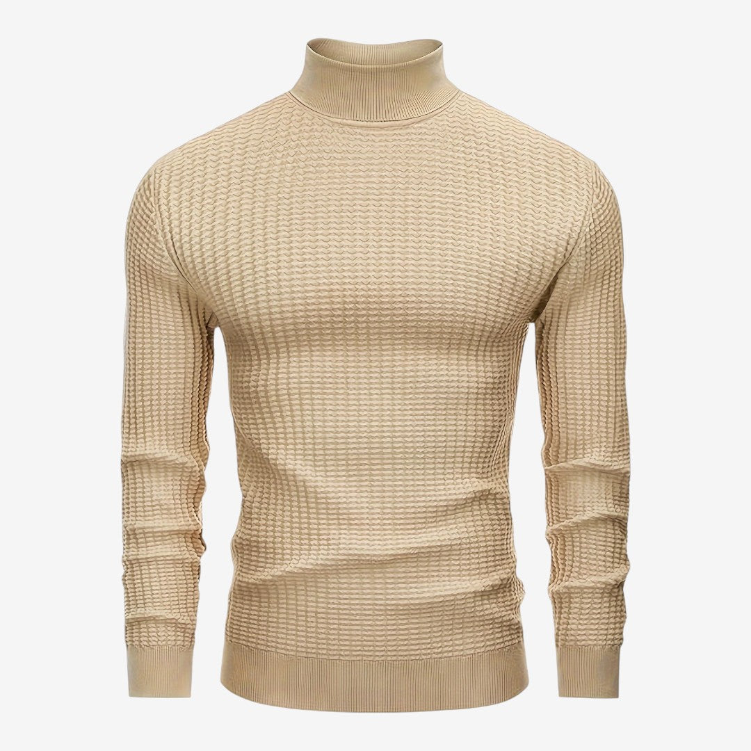 Men's Textured Knit Roll-Neck Jumper Slim Fit Long Sleeve Warm Winter Knitwear