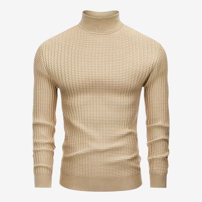 Men's Textured Knit Roll-Neck Jumper Slim Fit Long Sleeve Warm Winter Knitwear