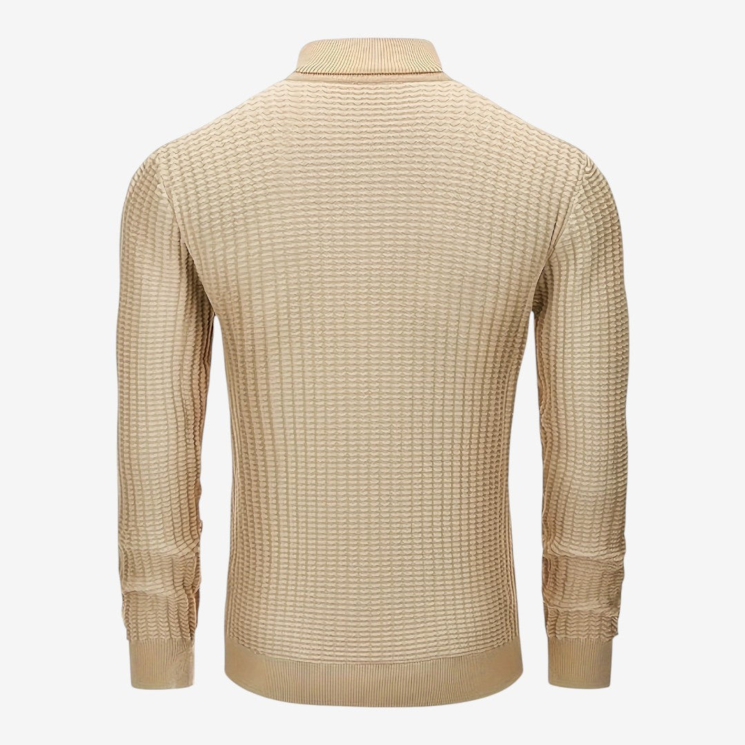 Men's Textured Knit Roll-Neck Jumper Slim Fit Long Sleeve Warm Winter Knitwear
