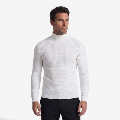 Men's Textured Knit Roll-Neck Jumper Slim Fit Long Sleeve Warm Winter Knitwear