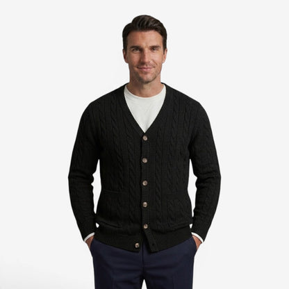 Men's Knit Cardigan Button Closure with Pockets Warm Layering Winter