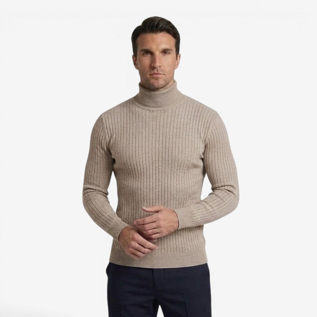 Men's Slim Fit Ribbed Knit Roll-Neck Jumper Warm Casual Layering