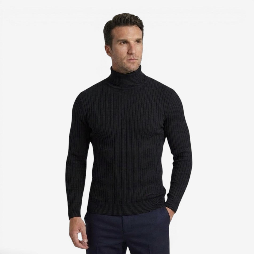 Men's Slim Fit Ribbed Knit Roll-Neck Jumper Warm Casual Layering