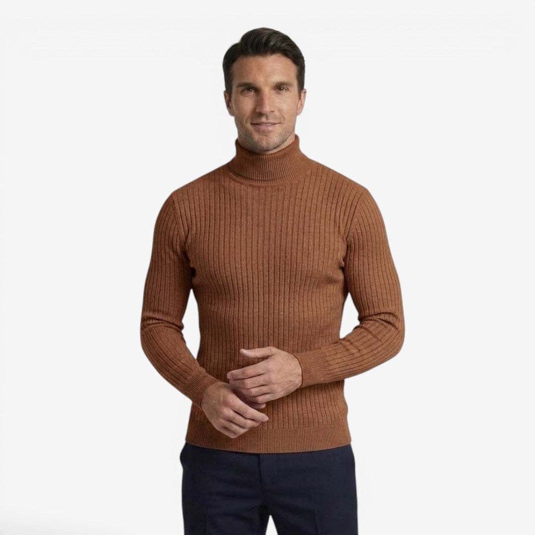 Men's Slim Fit Ribbed Knit Roll-Neck Jumper Warm Casual Layering