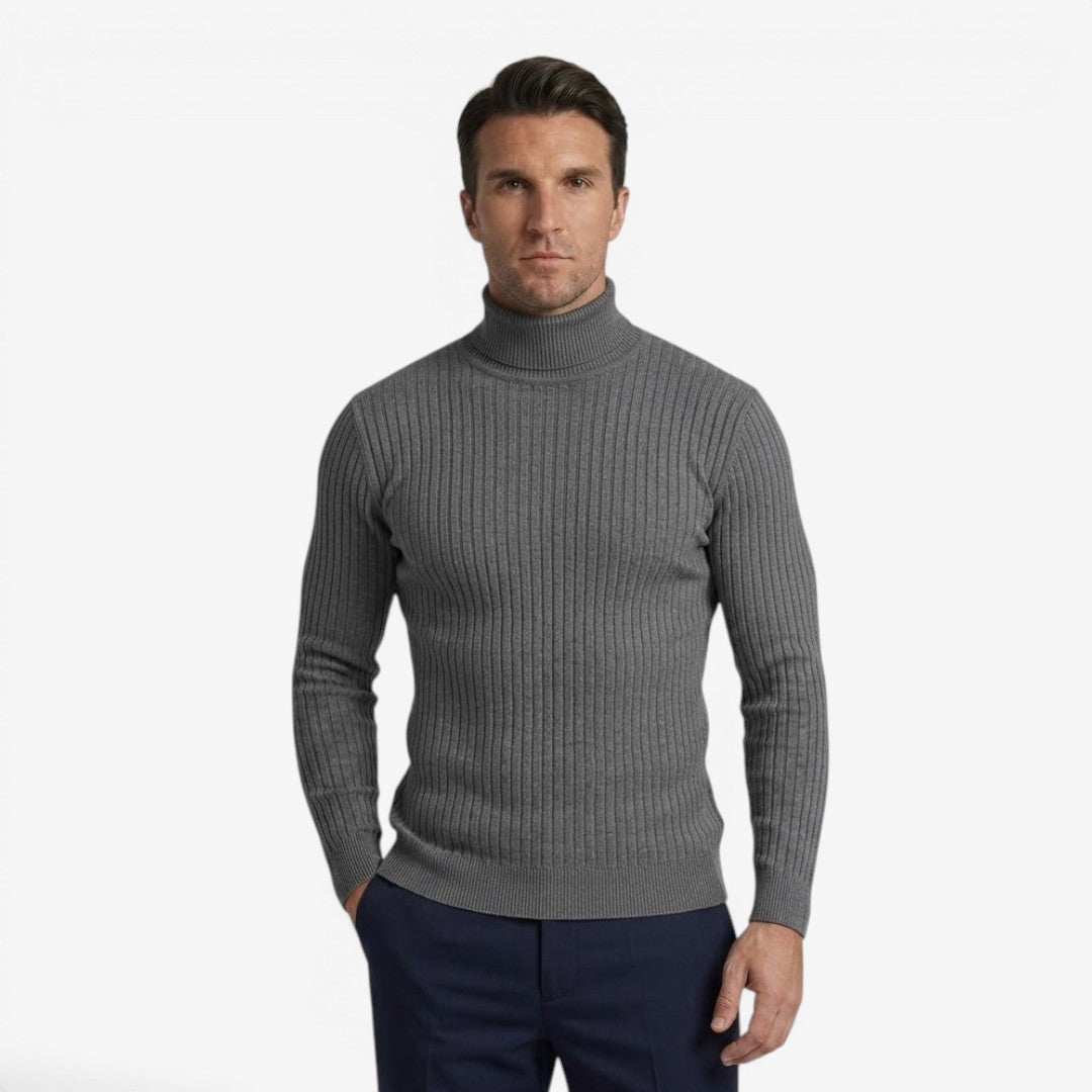 Men's Slim Fit Ribbed Knit Roll-Neck Jumper Warm Casual Layering