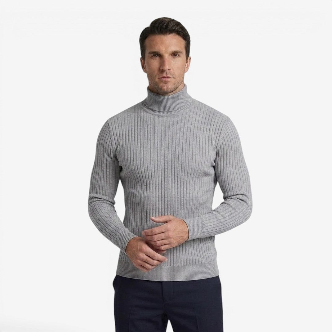 Men's Slim Fit Ribbed Knit Roll-Neck Jumper Warm Casual Layering