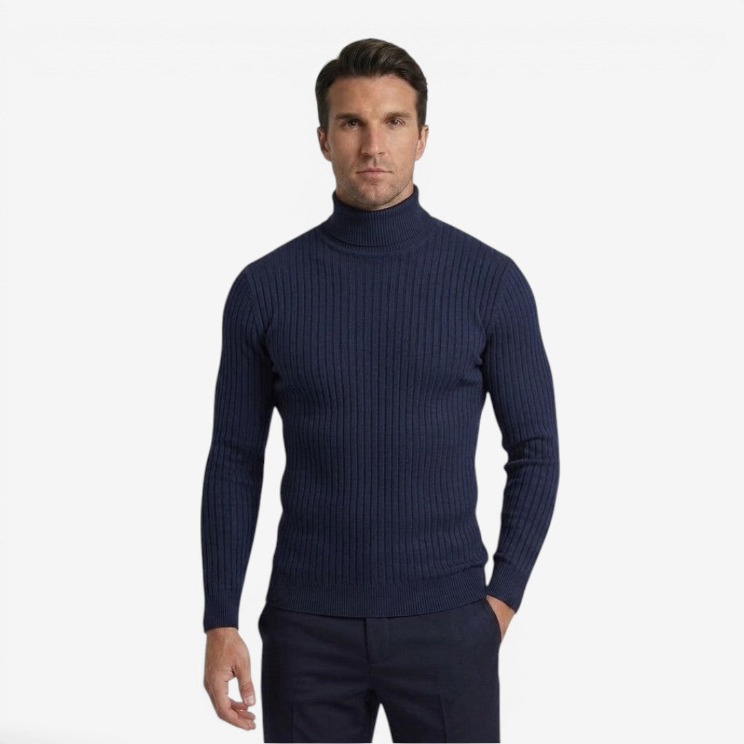 Men's Slim Fit Ribbed Knit Roll-Neck Jumper Warm Casual Layering