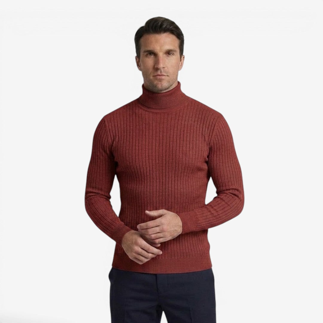 Men's Slim Fit Ribbed Knit Roll-Neck Jumper Warm Casual Layering