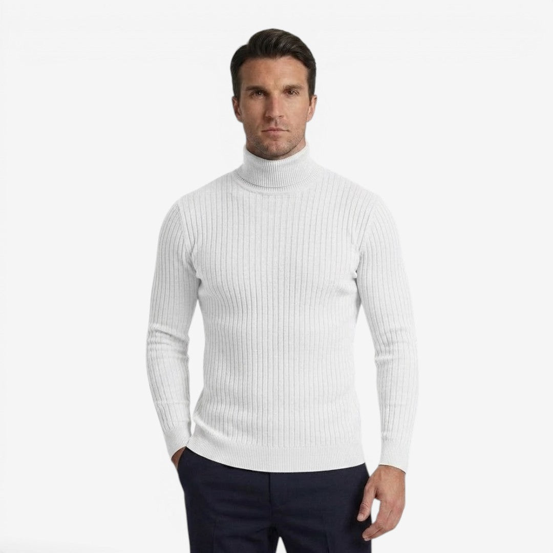 Men's Slim Fit Ribbed Knit Roll-Neck Jumper Warm Casual Layering