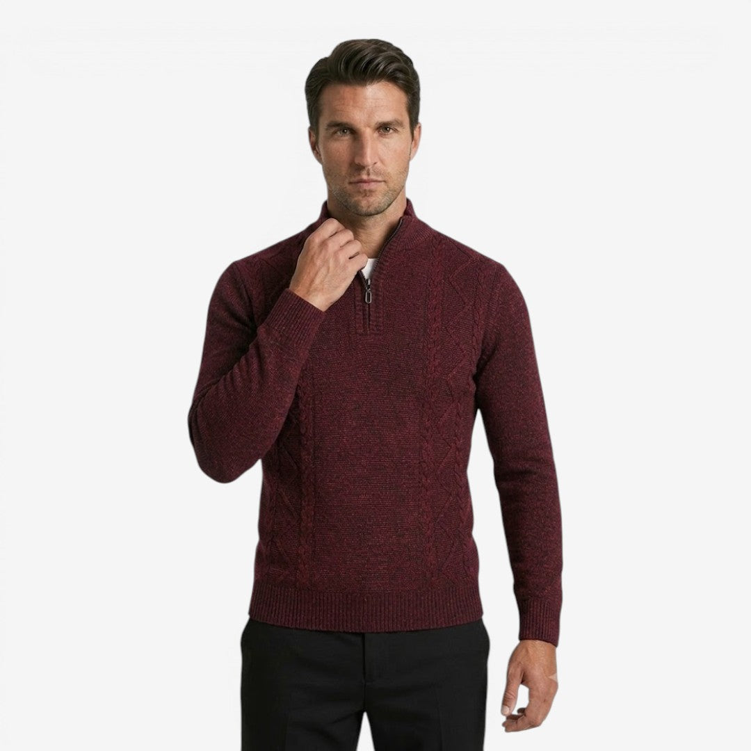 Men's Warm Quarter Zip Jumper Jacquard Knit Classic Fit Casual Everyday