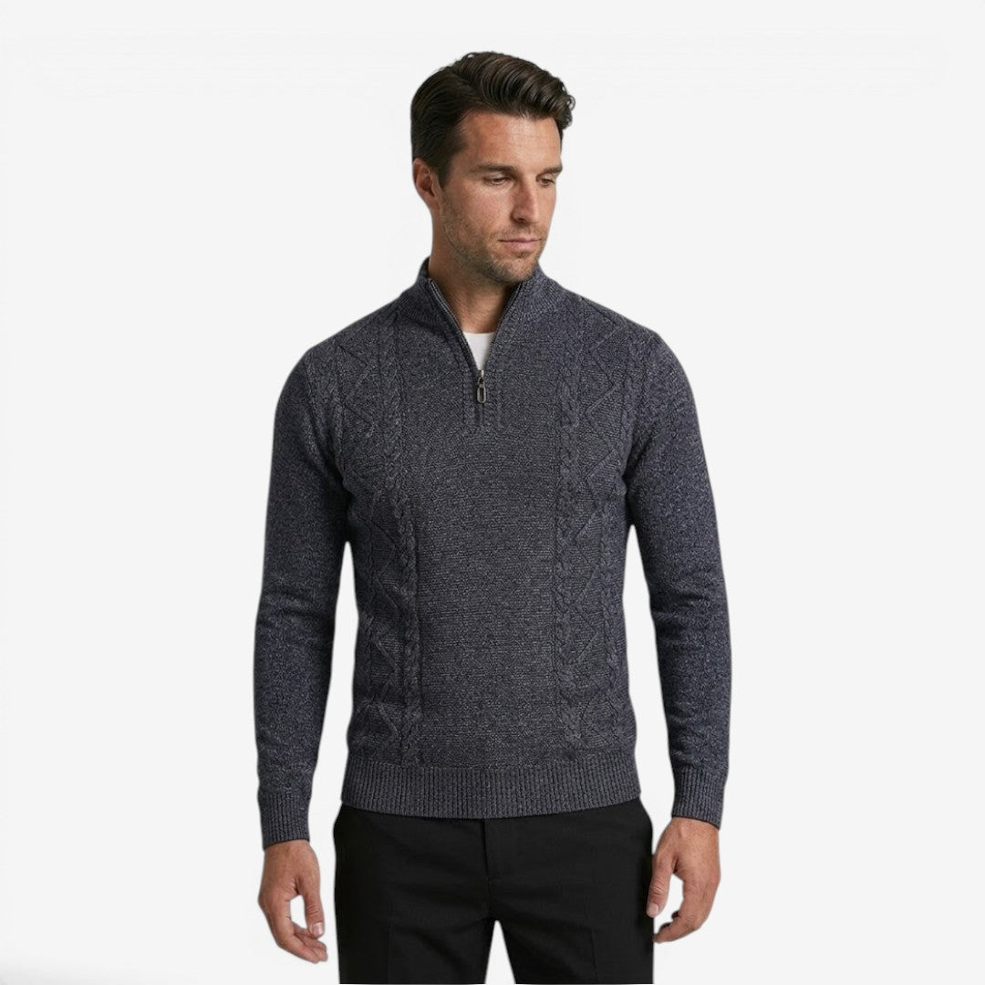 Men's Warm Quarter Zip Jumper Jacquard Knit Classic Fit Casual Everyday