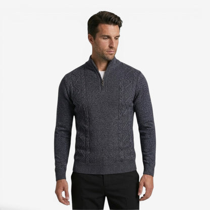 Men's Warm Quarter Zip Jumper Jacquard Knit Classic Fit Casual Everyday