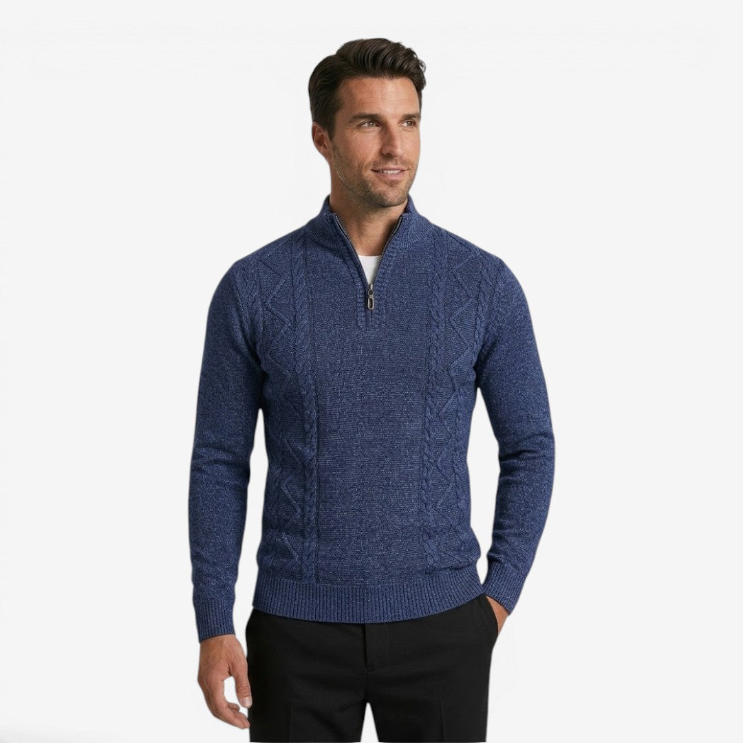 Men's Warm Quarter Zip Jumper Jacquard Knit Classic Fit Casual Everyday