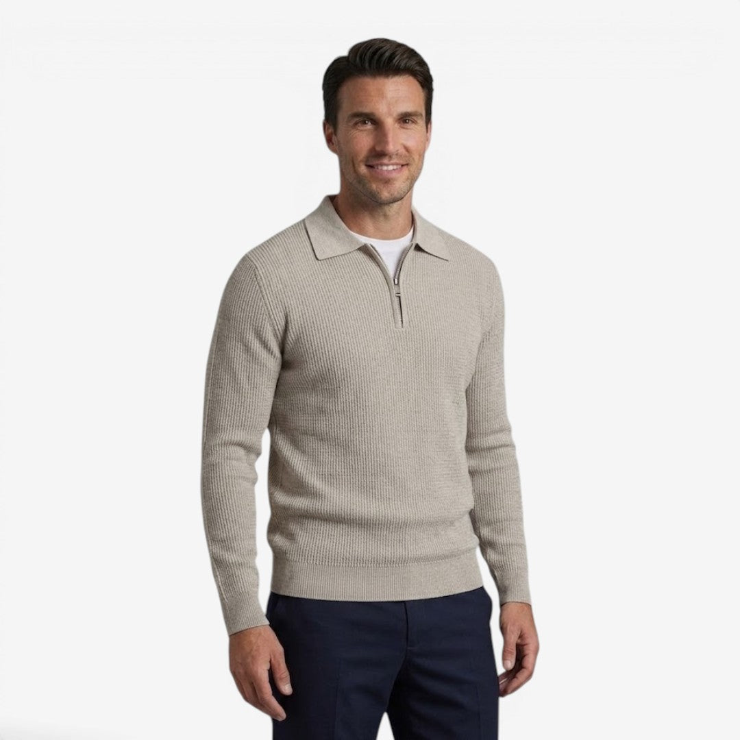 Men's Warm Quarter Zip Knit Jumper Stretch Fit Casual Layering Everyday