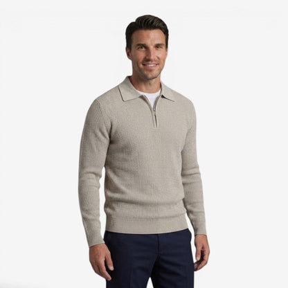 Men's Warm Quarter Zip Knit Jumper Stretch Fit Casual Layering Everyday