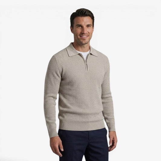 Men's Warm Quarter Zip Knit Jumper Stretch Fit Casual Layering Everyday