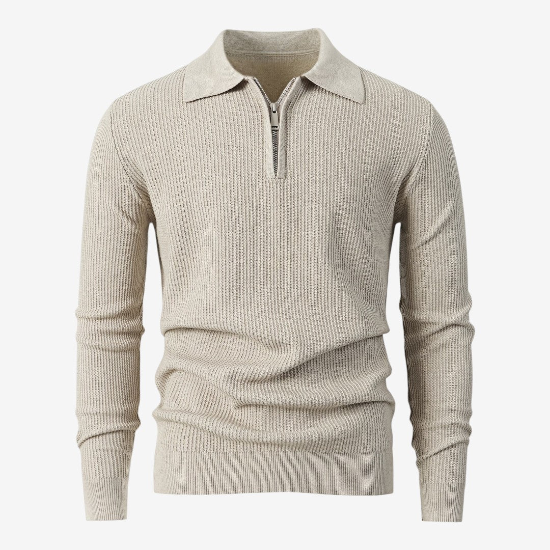 Men's Warm Quarter Zip Knit Jumper Stretch Fit Casual Layering Everyday
