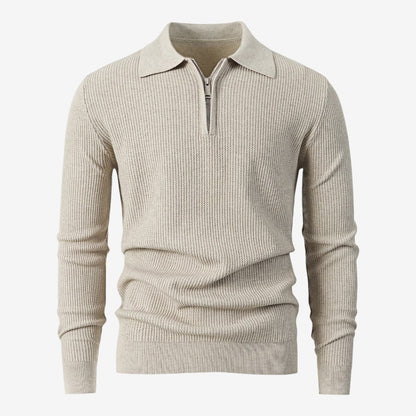 Men's Warm Quarter Zip Knit Jumper Stretch Fit Casual Layering Everyday