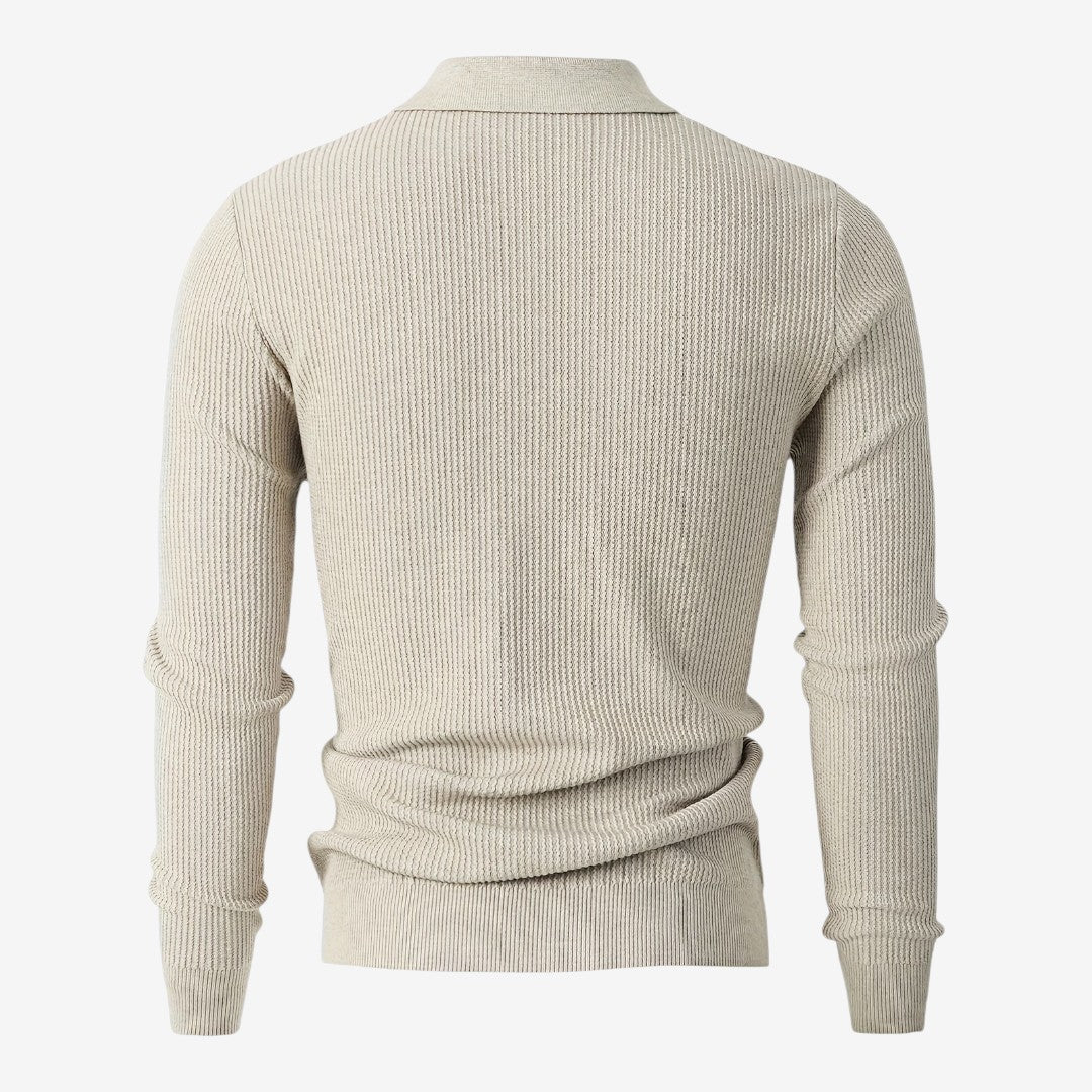 Men's Warm Quarter Zip Knit Jumper Stretch Fit Casual Layering Everyday