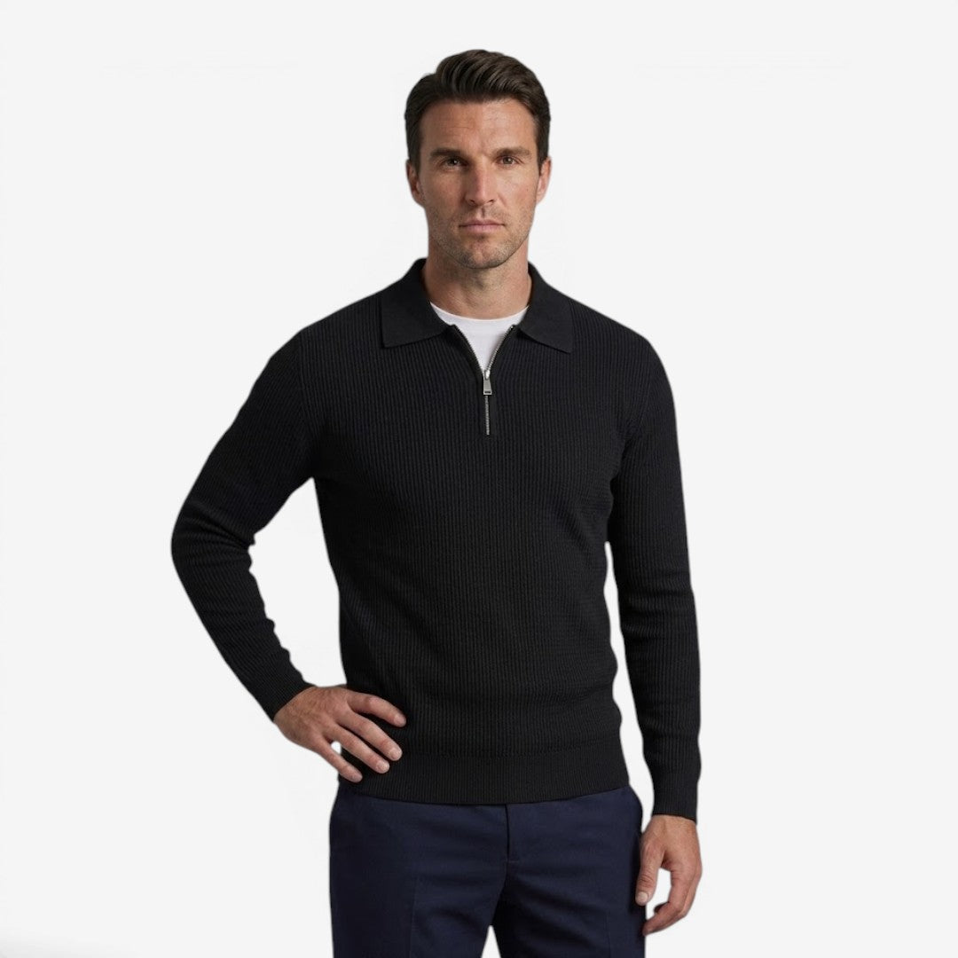 Men's Warm Quarter Zip Knit Jumper Stretch Fit Casual Layering Everyday