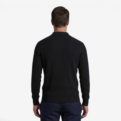 Men's Warm Quarter Zip Knit Jumper Stretch Fit Casual Layering Everyday