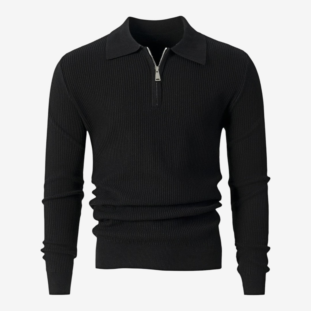 Men's Warm Quarter Zip Knit Jumper Stretch Fit Casual Layering Everyday