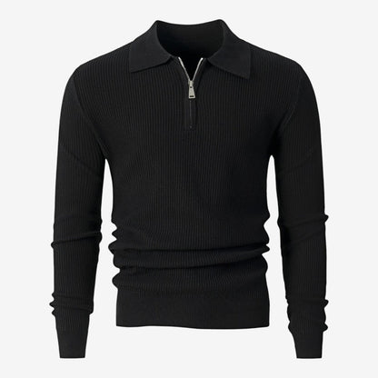 Men's Warm Quarter Zip Knit Jumper Stretch Fit Casual Layering Everyday