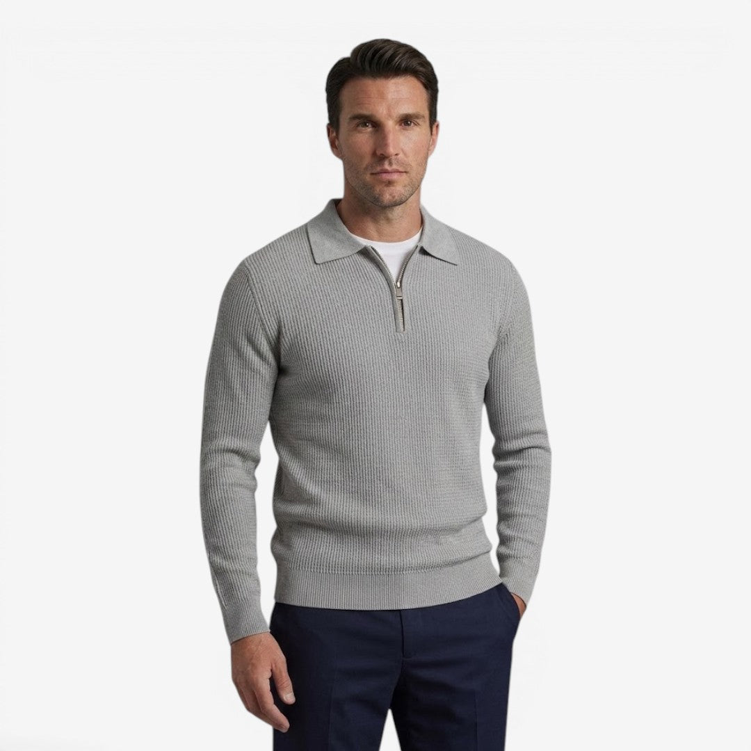 Men's Warm Quarter Zip Knit Jumper Stretch Fit Casual Layering Everyday