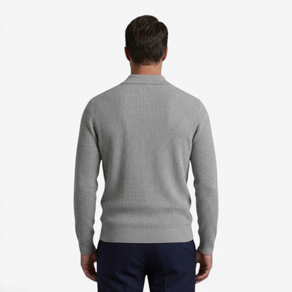 Men's Warm Quarter Zip Knit Jumper Stretch Fit Casual Layering Everyday