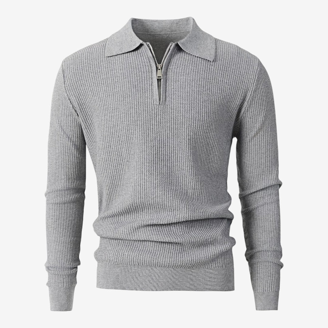 Men's Warm Quarter Zip Knit Jumper Stretch Fit Casual Layering Everyday