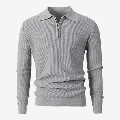 Men's Warm Quarter Zip Knit Jumper Stretch Fit Casual Layering Everyday