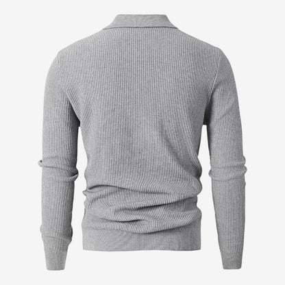 Men's Warm Quarter Zip Knit Jumper Stretch Fit Casual Layering Everyday