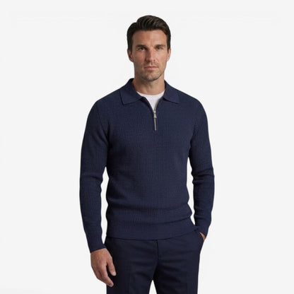 Men's Warm Quarter Zip Knit Jumper Stretch Fit Casual Layering Everyday