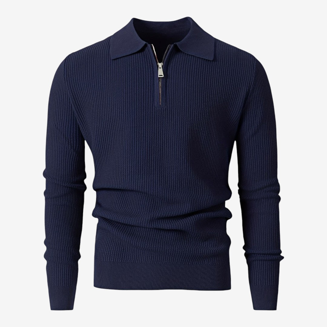 Men's Warm Quarter Zip Knit Jumper Stretch Fit Casual Layering Everyday