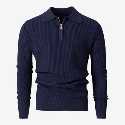 Men's Warm Quarter Zip Knit Jumper Stretch Fit Casual Layering Everyday