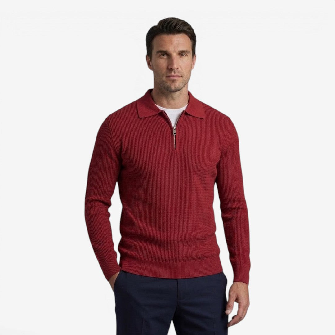 Men's Warm Quarter Zip Knit Jumper Stretch Fit Casual Layering Everyday