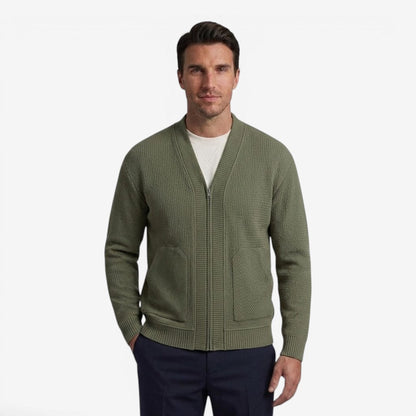 Men's Zip-Up Cardigan with Pockets Casual Knit Everyday Layering