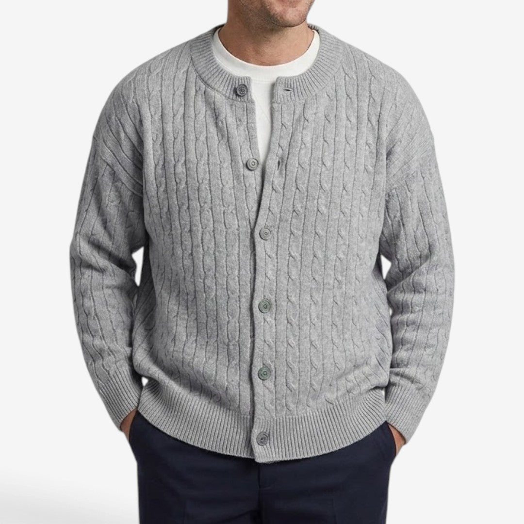 Men's Cable Knit Cardigan Loose Fit Button Closure Casual Layering