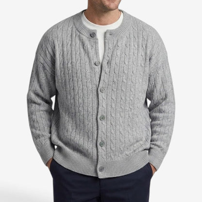 Men's Cable Knit Cardigan Loose Fit Button Closure Casual Layering